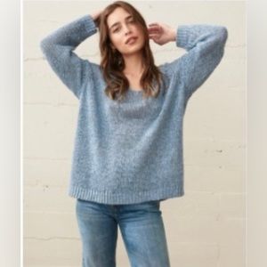 JENNI KAYNE Silk Linen Blend Cabin Sweater in Faded Blue